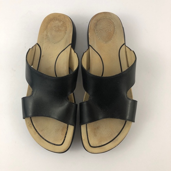 Dansko Sandals Womens 39 Black Leather Clog Slides - Picture 1 of 13